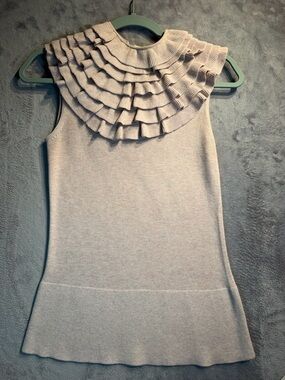 Sleeveless Ruffle Collar Knit Top - Light Beige